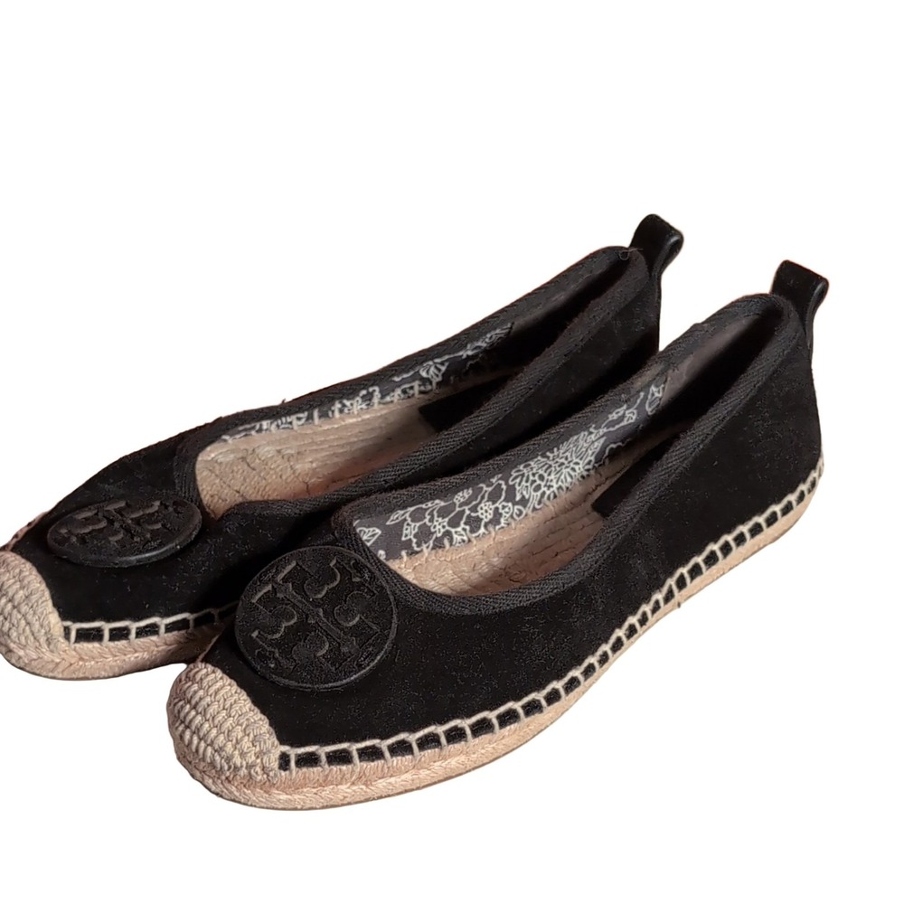 Tory Burch‎ Minnie Espadrille Flats Women's Black Suede Slip On Casual